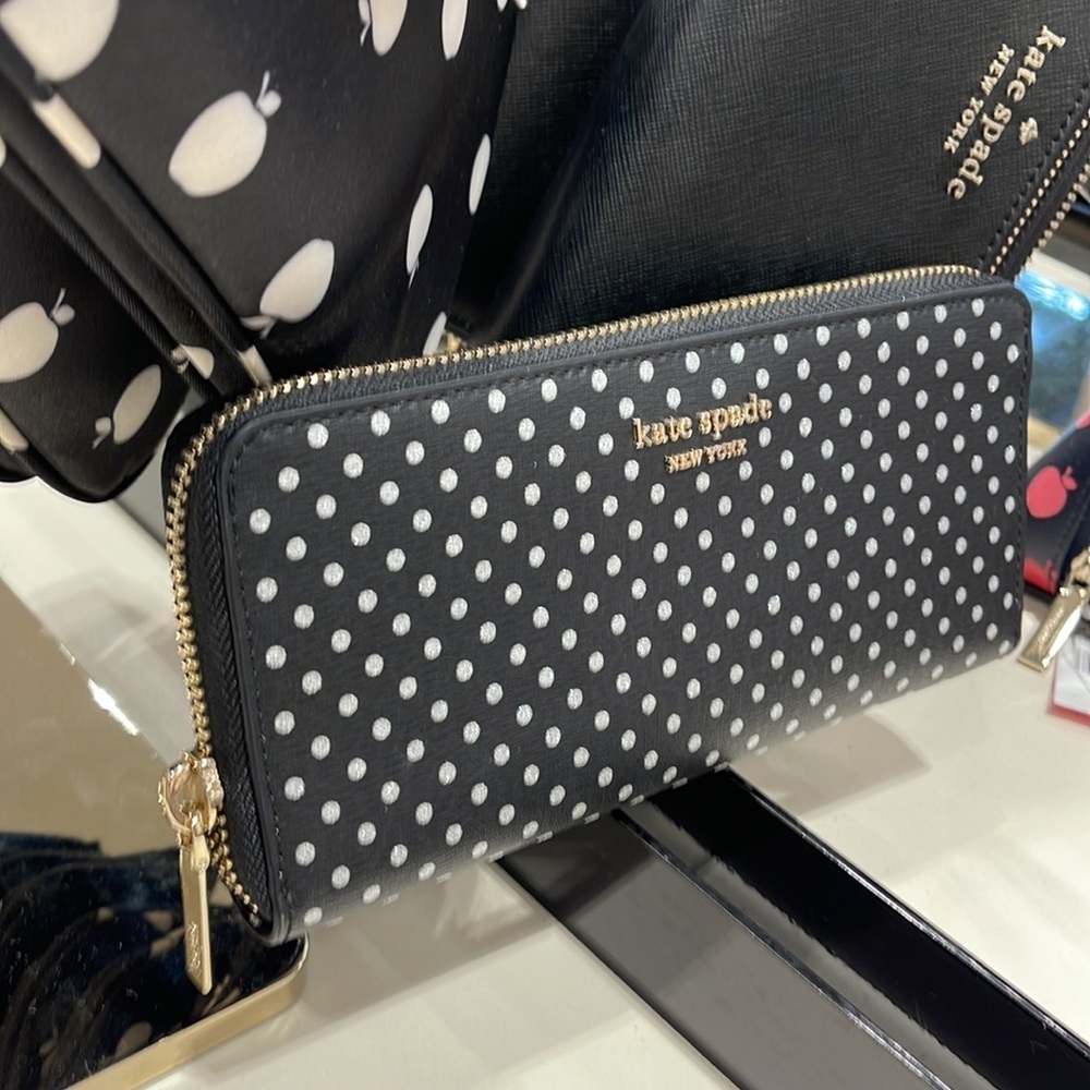 Kate Spade Spencer Metallic Dot Slim Continental Wallet in Black Multi k4546